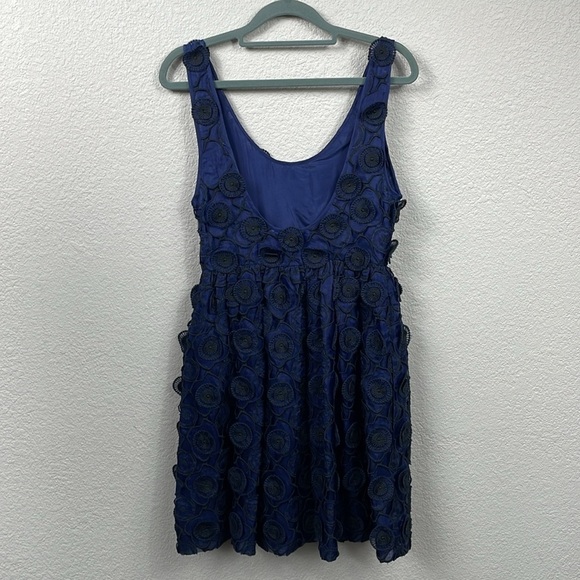 Jill Stuart Collection Silk Cocktail Mini Dress Embroidered Lace Applique Navy - Picture 5 of 8
